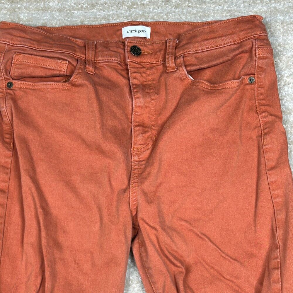 Sneak Peek Jeans Womens 11 Flare Frayed Hem Distressed Rust Orange Bootcut - Picture 2 of 13
